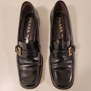Vinatage Prada Spazzolato Leather Loafers - Nero (BLACK) - Size 39.5